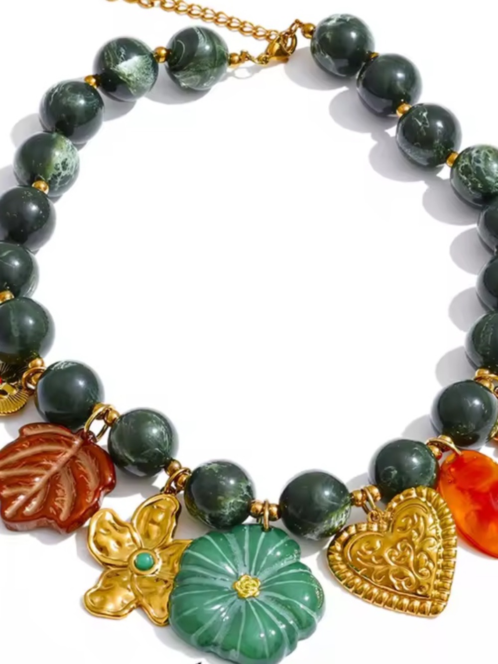 Italian Garden Hazel Green Beaded Gold Necklace - Picture 5 of 16